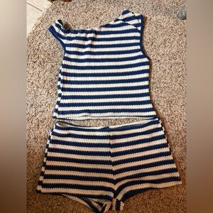 SHEIN Blue and White Striped Knit Set